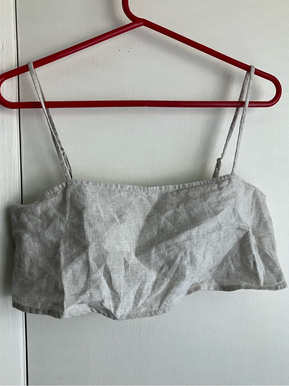 Reformation Cleo Cropped Linen Adjustable Strap Back Button Top Beige Size 8